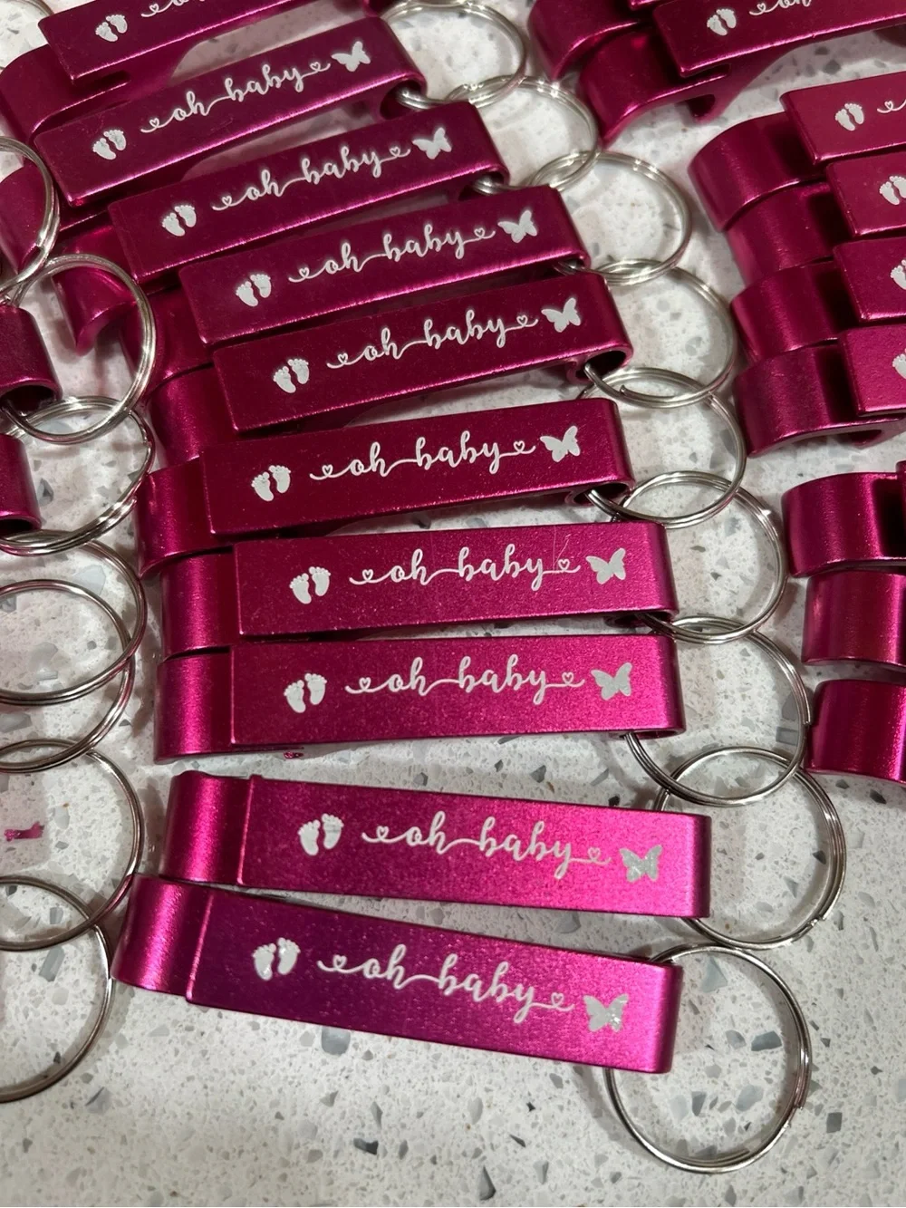 “Oh baby” Pink baby shower keychain bottle openers Party Favors Set Of 50